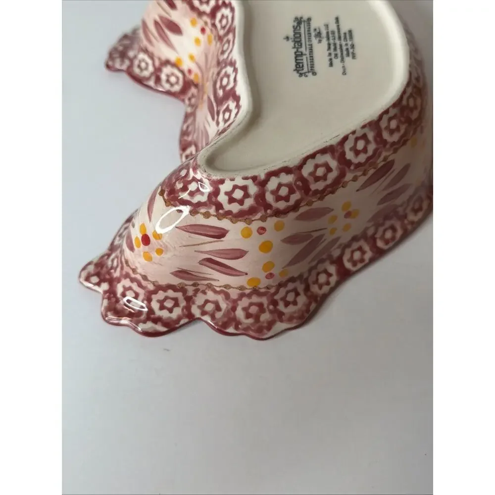 Temp-tations Old World Red Chicken Hen Bowl Stoneware Ovenware Farmhouse 0.5 Qt